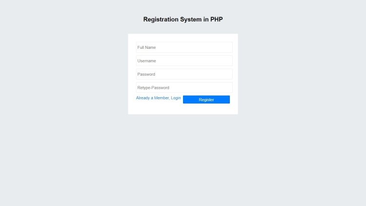 secure login and registration system in PHP - registration page